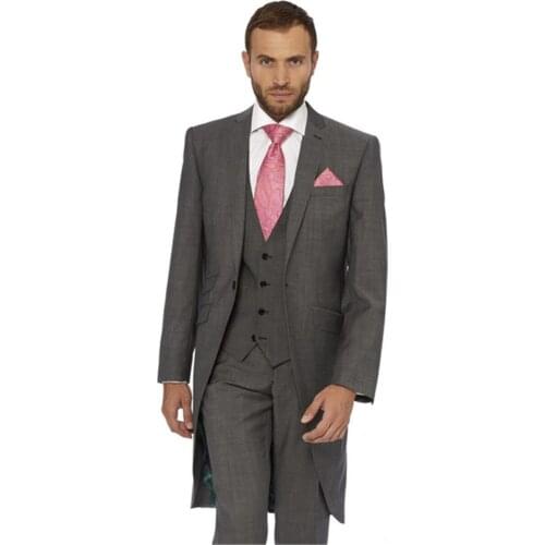 Custom Made Grey Tuxedos Formal Mens Suits Groomsmen Wedding Suits Prom Suits (Jacket+Pants+Vest+Tie)