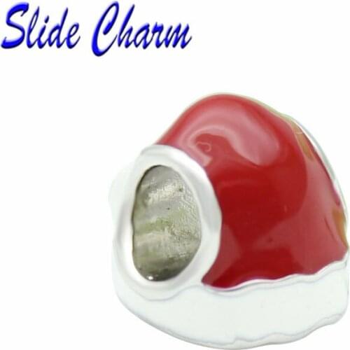 5mm straight hole fashion jewelry DIY charm European style Christmas beads, red Christmas hat Fit Pandora Bracelet Necklace
