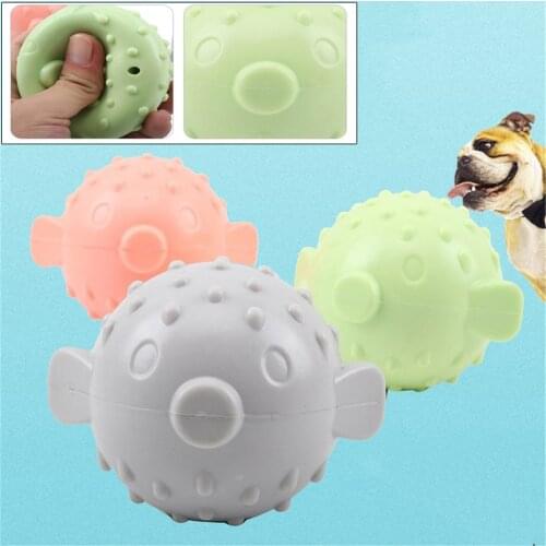 Molar Chew Pet Squeaky Toy Little Pufferfish Shape Rubber Dog Interactive Training Puppy Vocal Cleaning Teeth Play Fun Toys
