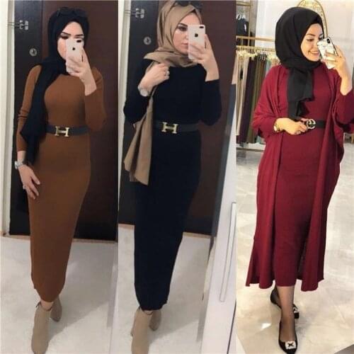 Muslim basic sweater dress women dubai arab knit maxi long dresses solid abaya caftan morccan kaftan elbise turkish jilbab jubah