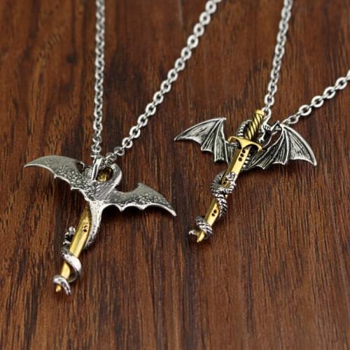 Super Personality Cool Stainless Steel Pendant Luminous Necklace Pterosaur Sword Jewelry Men Necklace Dragon Punk Necklace
