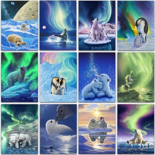 5D Diamond Painting Kit Cartoon animal landscape aurora Polar bear Full Square&Round embroidery mosaic Cross stitch Paint art