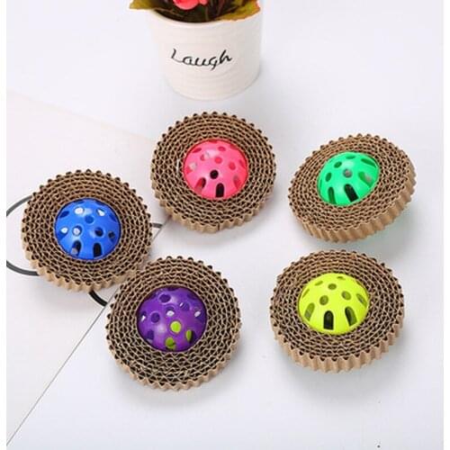 New Funny Pet Cat Scratch Board Cat Toy Corrugated Paper Cat Claw Board With Plastic Bell Ball Wholesale