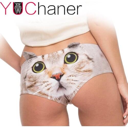 2017 New 3D Printed Animal Cat KITTY GREEN EYES Hipsters Panty Sexy Womens Panties With Ear lingerie crotchless panties