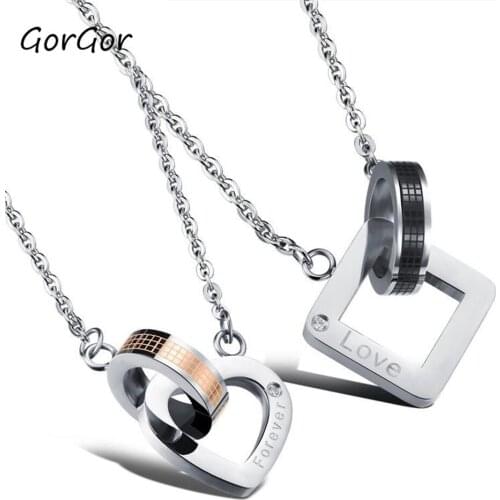 GorGor New Arrivals Engraved English Ring Buckle Love Couple Pendant Necklace for Fashion Women Jewelry Gift 1024