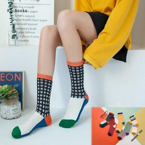 New Fashion Plaid Sockings Cotton Harajuku Color Matching Striped Funny Happy Kawaii Trend Skateboard Soft Girls Woman Socks