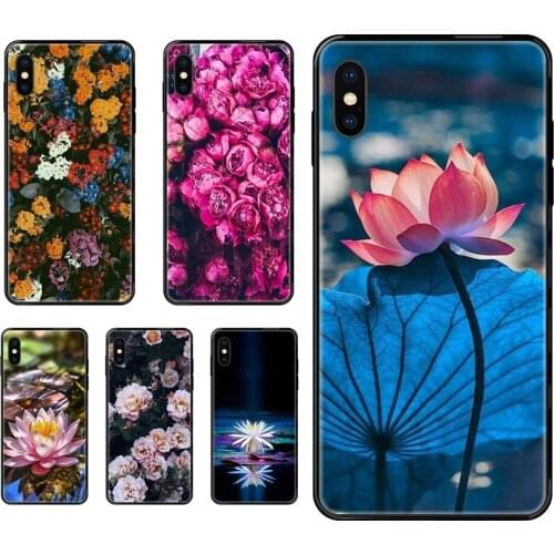 Charming Bright Lotus And Rose Black Soft TPU Cell Phone Case Cover For Galaxy Note 4 8 9 10 20 Plus Pro J6 J7 J8 M30s M80s
