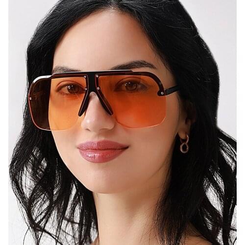 2021New Rimless Sunglasses Square Women Men Oversize Retro Brand Designer Flat Top Big Rectangle Eyewear UV400 Shades Oculos