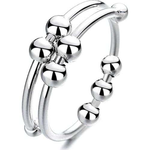 2021 Trend New Stainless Steel Opening Adjustable Bead Ring Personality Fashion Mens And Womens Party Decoration Jewelry