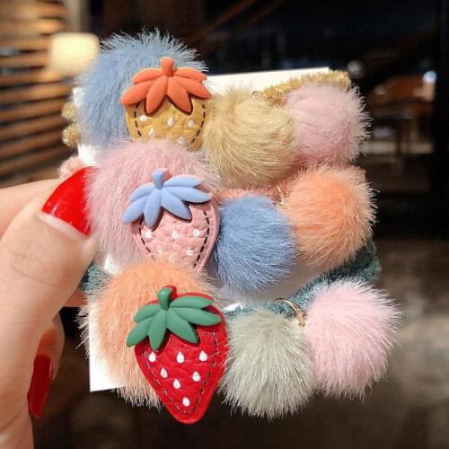Girls Hair Accessories Korean Style Strawberry Accessories Cute Fruit Decor Hair Circle Wool Ball Hair Rope Fashion Scrunchie