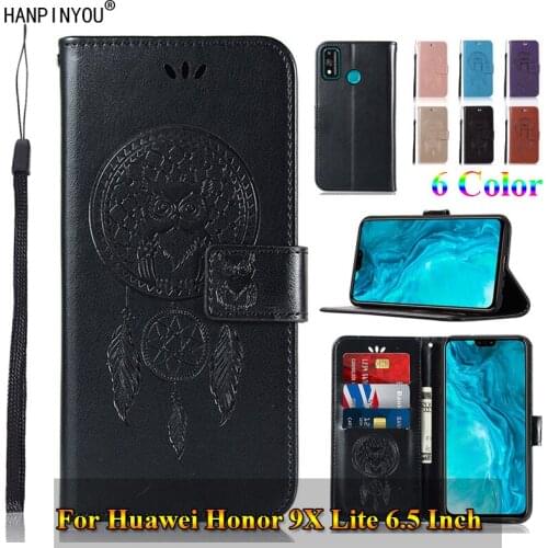 For Huawei Honor 9X Lite 6.5" 3D Pattern Owl Luxury Flip PU Leather Case Card Insert Slots Wallet Stand Holder Cover Shell