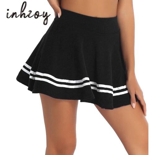 Sexy Mini Striped Skirt Women Pleated Black White School Girls Cheerleader Uniform Skirt