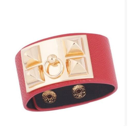 Punk Wide Circular Leather Bracelets Black Red Exaggerated Rivet Stud Wide Cuff Gothic Rock Unisex Bangle Bracelet Fashion Gift