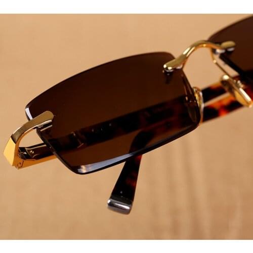 Vazrobe Rimless Sunglasses Men Women Natural glass Sun Glasses for Man Vintage Brown brand heavy lens anti scratch UV400
