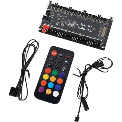 PWM RGB LED Controller PC Fan Hub 8 Ports 5V 3 Pin Cooling AURA Splitter Adapter LED Light Strip Security Safety RGB Controller