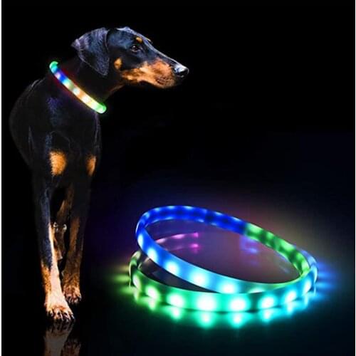 LED Dog Collar Color Changeable USB Charging Light Up Dog Collars Waterproof Dog Lights for Night Walking Outdoor Camping