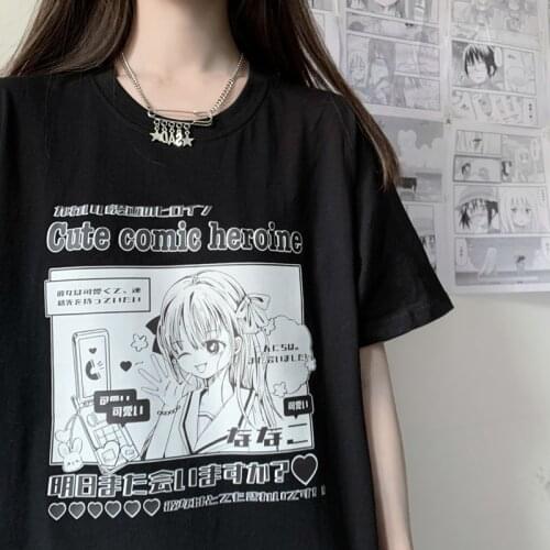 Streetwear tops women T-shirt ulzzang Harajuku y2k vintage Kawaii anime print short sleeve t-shirts summer Oversize loose women