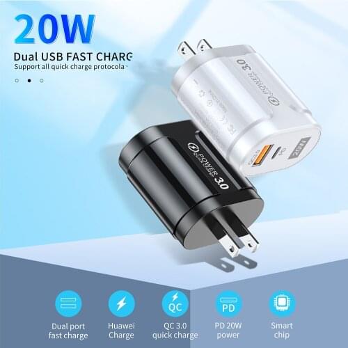 USB Charger 20W PD QC3.0 Wall Fast Charging For iPhone 12 pro max Xiaomi Mobile Phone Quick Charger Adapter For Samsung