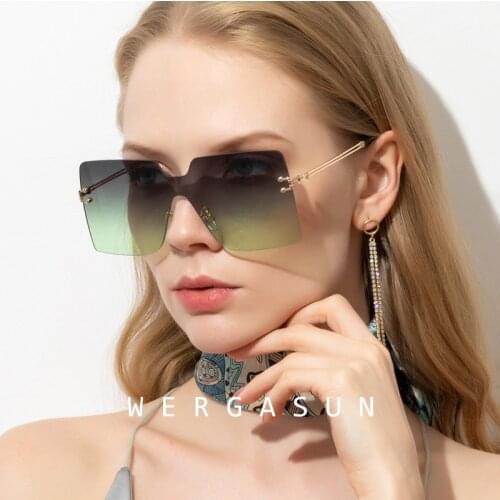 WERGASUN 2020 Vintage Oversize Square Sunglasses Women Fashion Retro Gradient Sun Glasses Vintage Rimless Eyewear UV400