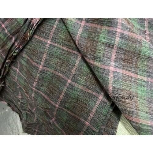 High quality green plaid linen printed garment fabric