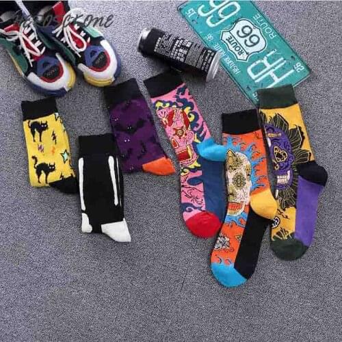 High Quality Fashion Sock Personality Street Hip Hop Skateboard Tide Socks Combed Cotton Maple Leaves Flowers Funny Socks Unisex