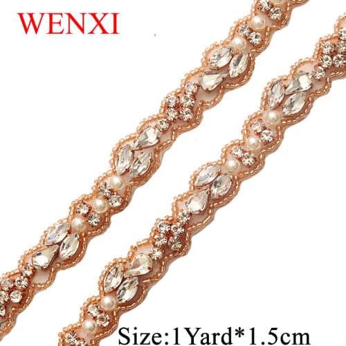 WENXI 5YARD Crystal Rhinestone Applique Sewing On stick on Bridal beaded Trim For Wedding Dress Sash belt Haed band WX883