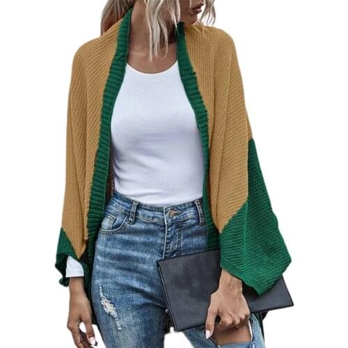 Women Cardigan Long Sleeve Fashion Jumpers Batwing Sleeve Color Block Shawl Ladies Casual Cardigan Coat Autumn Loose Streetwear