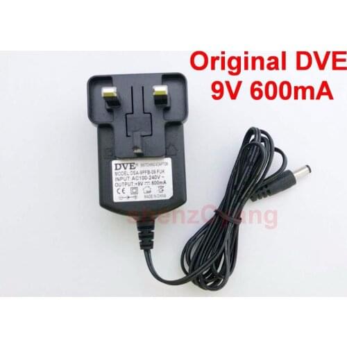 1PCS Original DVE DC 9V 600mA AC 100V-240V Converter Switching power adapter 0.6A 600mA Supply UK Plug DC 5.5mm x 2.1mm-2.5mm