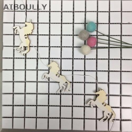 10Pcs Unicorn Wood Banner Woodchips Garland Babys bedroom Wall Decor Background Wedding Decoration Party Supplies Photo props