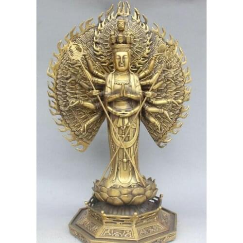 14" China Pure Bronze 18 Hands Maha Cundi Mother Buddha Kwan-yin Guan Yin Statue