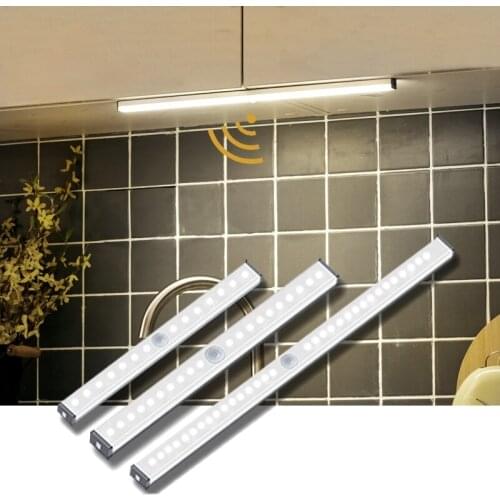 2020 LED Motion Sensor Night Light USB Rechargeable 15cm/21cm/30cm/50cm Night lamp For Kitchen Cabinet Wardrobe Wall Lamp