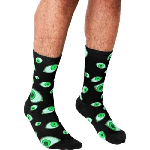 2021 Men Socks harajuku Green eyes Printed Happy hip hop Novelty personality Skateboard Crew Casual Crazy Funny Socks