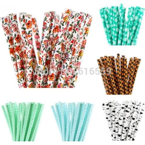 25pcs/lot Pattern Paper Straws For Birthday Wedding Baby Shower Decorative Creative Drinking Straws Supplies