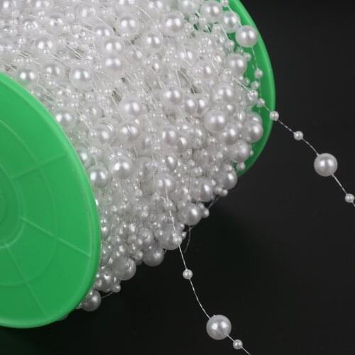 5Meters/Lot White Fishing Line Artificial Pearls Beads Chain Garland Flowers For Wedding Bridal Bouquet Flower Decoration