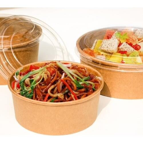 50pcs Disposable lunch box round kraft paper bowl packaging boxes kitchen storage supplies
