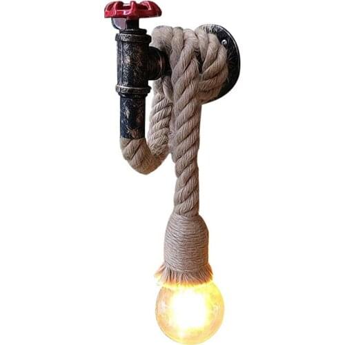 American Industrial Pipe Wall Lamp Vintage Living Room Hemp Rope Retro Decor Cafe Bar Corridor Wall Light Restaurant Fixtures