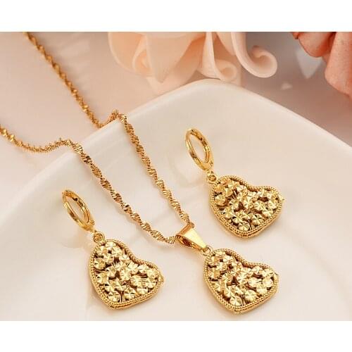 Bangrui Ethiopian Gold Color heart set Jewelry Pendant Chain Earrings African Bride Wedding bridal Flower Bijoux wife gifts