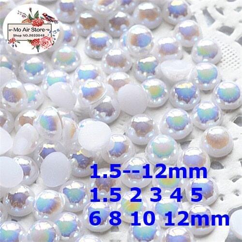 White AB half round pearl Beads Resin Flat back cabochon Simulated pearl Beads 2mm/3mm/4mm/5mm/6mm/8mm/10mm/12mm