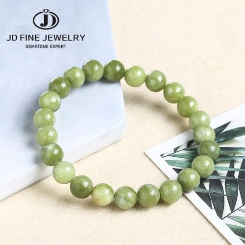 JD Natural Stone Bracelet Green Southern Jade Round Loose Beads Jewelry Women Gemstone Gift Handmade Strand Bracelets