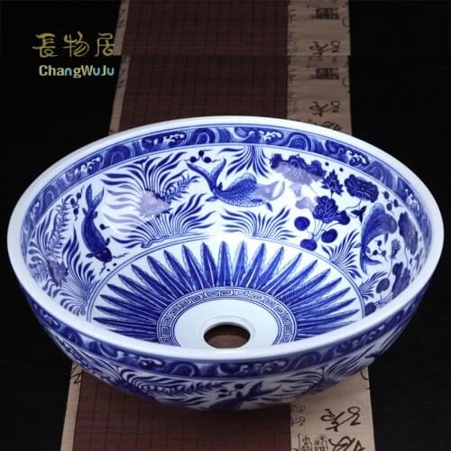 Changwuju in Jingdezhen the handemade blue and white porcelain washbowl as home decoration