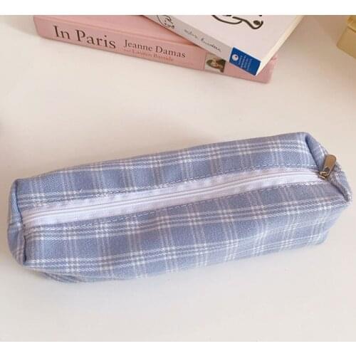 Ins Pencil Case Female Large Capacity Pupils Cute Lattice Pen Bag Junior High School Multifunctional Stationery Pouch