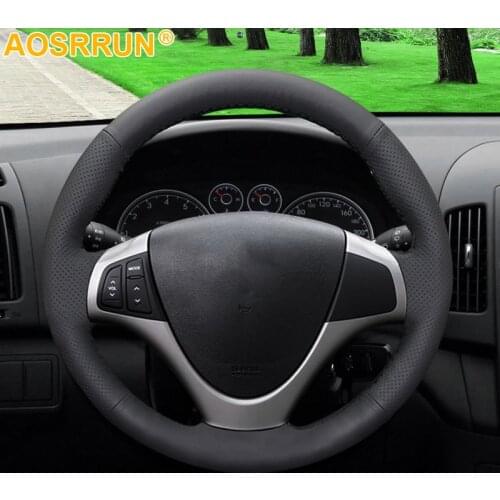AOSRRUN Black Artificial Leather Car Steering Wheel Cover For Hyundai I30 2008 2009 2010 FD Car Accessories Styling