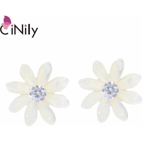 CiNily Created Shell Cubic Zirconia Authentic 100% 925 Sterling Silver Wholesale Flower for Women Jewelry Stud Earrings SE025
