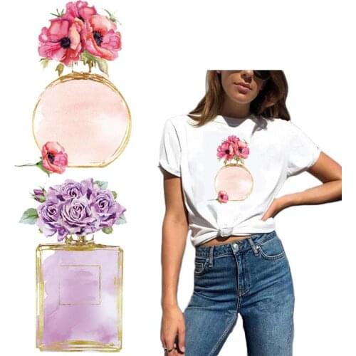 Flower Perfume Bottle Iron On Patches For Clothing DIY A-level Washable Thermal Patches Sticker On Clothes Fashion Girl Patch