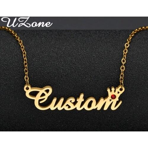 CZ Crown Personalized Name Necklace Birthday Stone Custom Nameplate Necklaces for Women Charm Queen Wholesale