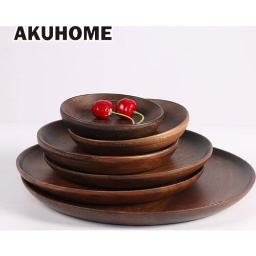 High Quality Plates Black Walnut Wooden Tableware Beech Wood Plate Handmade Log Dish For Daily Use Gifts