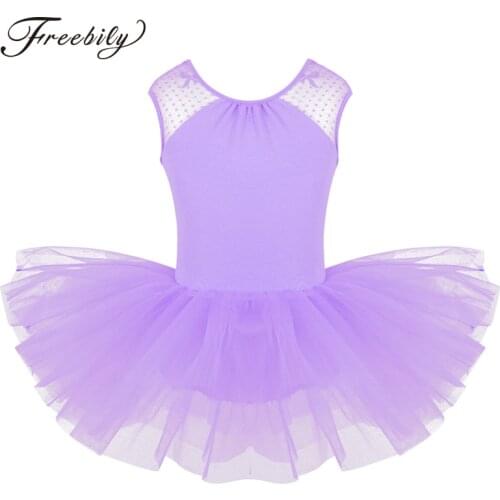 Children Girls Lace Splice U-shaped Back Ballet Tutu Dress Gymnastics Leotard Professional Ballerina Dress Kids Dance Costumes