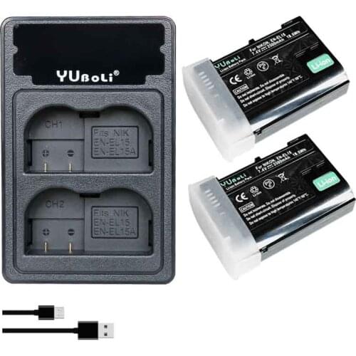 EN-EL15 EN EL15 EN-EL15a ENEL15a EN EL15a Battery + USB Dual Charger for Nikon D850 D810 D810A D750 D500 D7500 D7200 D7100