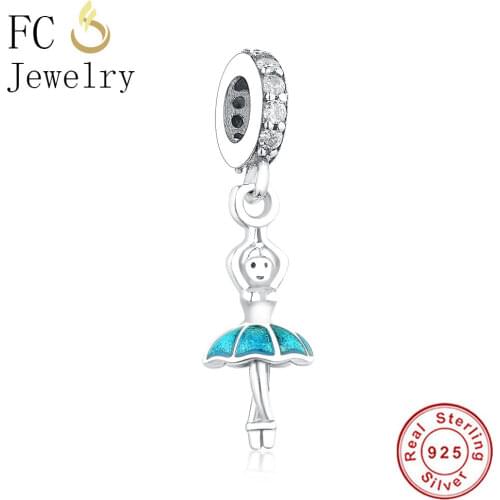 FC Jewelry 925 Sterling Silver Fit Original Brand Charm Bracelet Ballet Zircon Stone Bead Making Girl Best Friend Berloque DIY