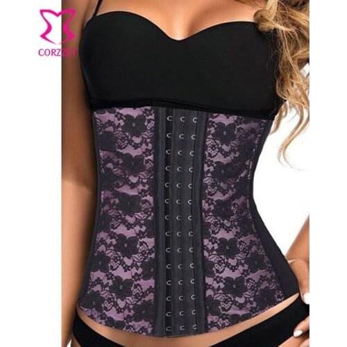Gothic Purple Lace&Mesh Floral Underbust Steampunk Corset Top Robe Bustier Femme Gothique Breathable Steel Boned Sexy Lingerie